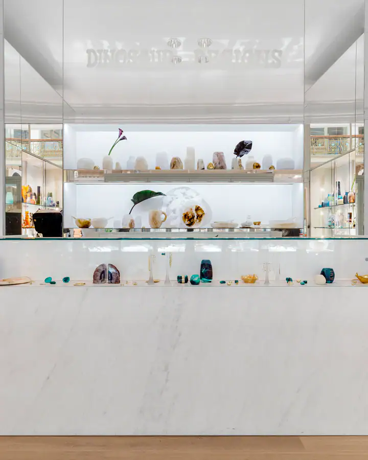 Bright lighted jewellery display at Jewellink store in Australia.