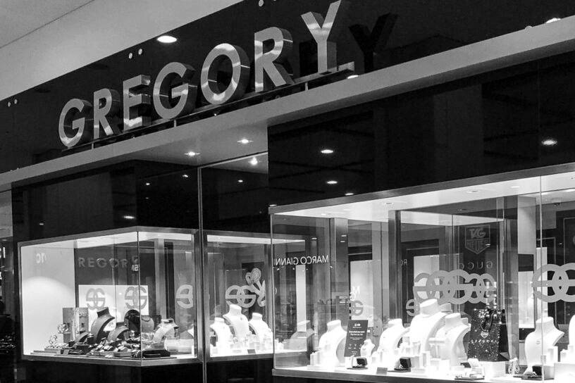 Elegant jewellery and watch displays at Gregory jewellers Australia.